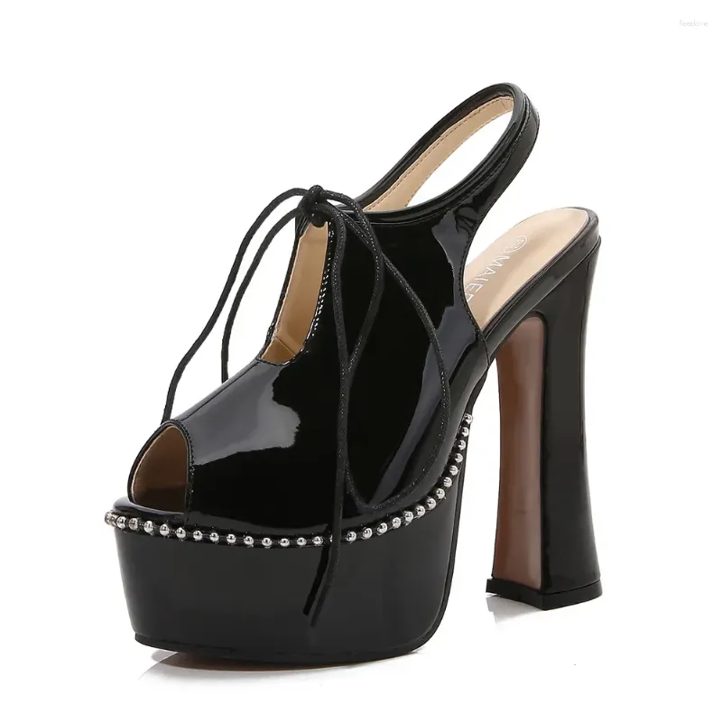 Sandals Open Toe Ankle Buckle Strap Women Pumps Party Platform Club Stiletto High Heels Hollow Out Dress Shoes Black