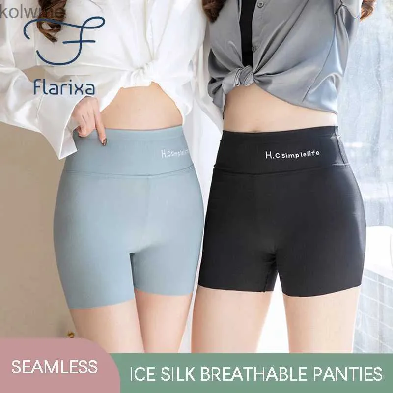 Leggings da donna Flarixa Pantaloni corti di sicurezza in seta di ghiaccio Senza cuciture Mutandine da donna Pantaloncini a vita alta Sotto la gonna Collant addominale Boxer per le donne YQ240130