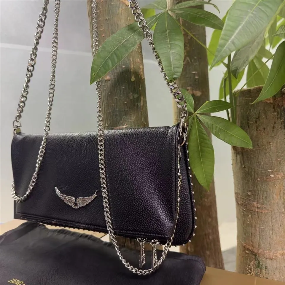 Popular diseñador bolso para mujer bolso alas diamante planchado zv remaches piel de oveja cuero mensajero crossbody bolsos dos cadena ladie226r