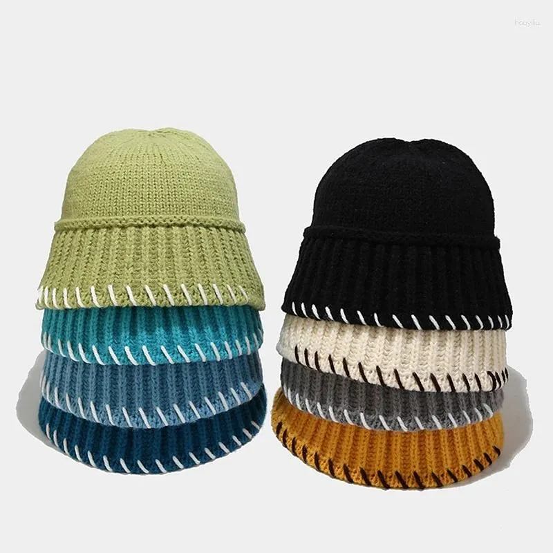 Berets peludo fio pescador chapéu feminino outono e inverno coreano grande cabeça redonda bloqueio borda bacia de malha