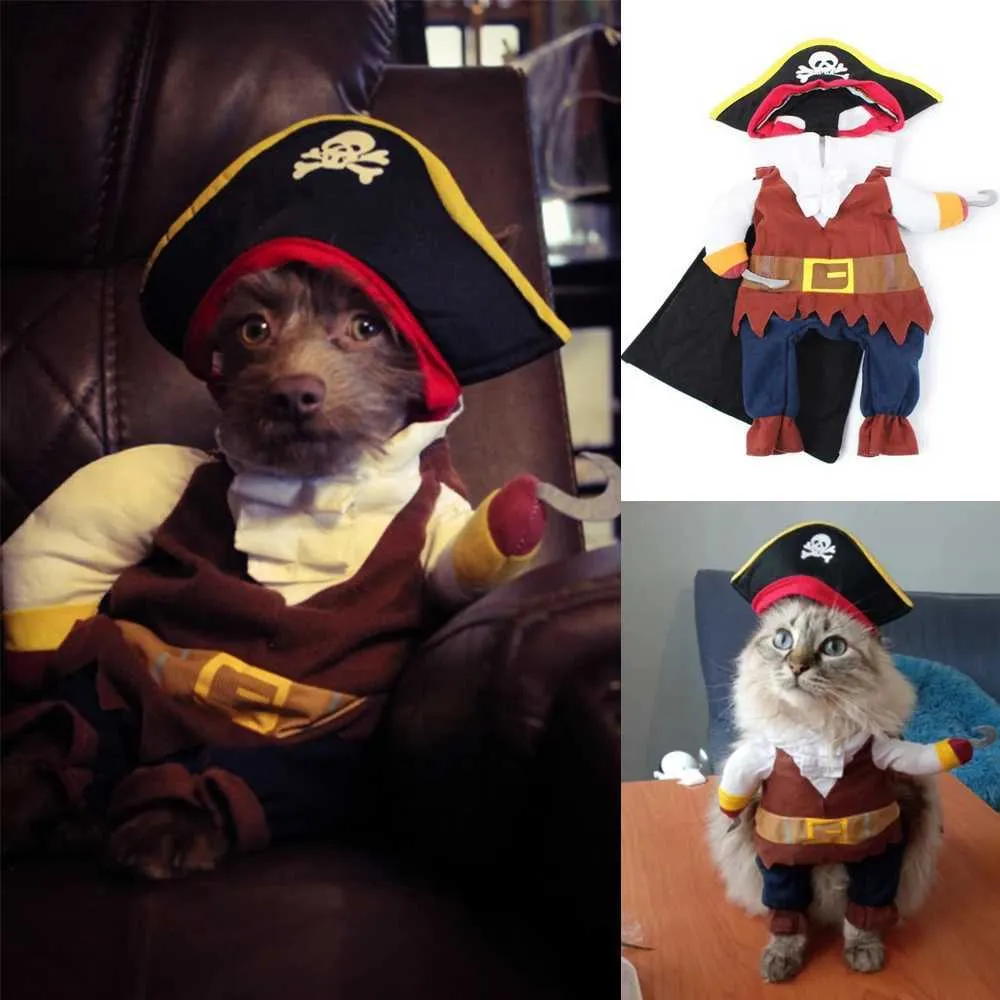 Cão vestuário Halloween engraçado cão gato traje festa fantasia vestir-se pirata terno pet corsair roupas jaqueta chihuahua francês bulldog cosplay