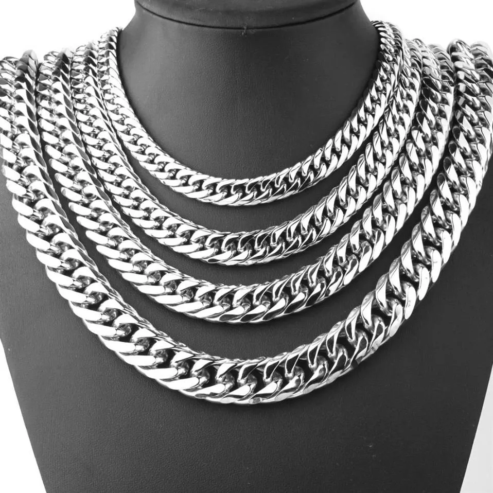 9 13 15mm Men's Fashion Cool Silver Stainless Steel Bling Curb Necklace Chain 8"-40" Top Quality242M