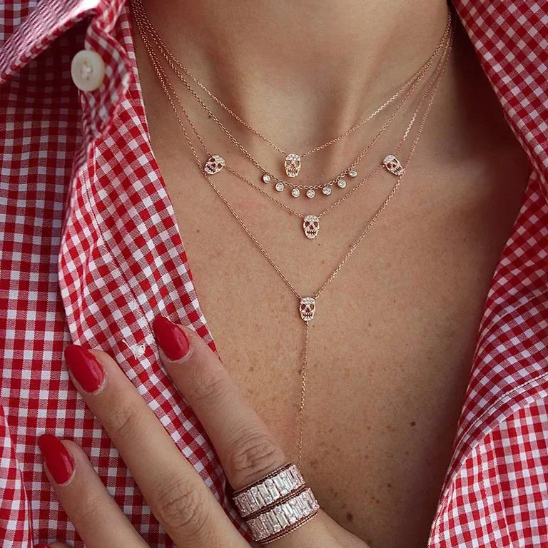 Colares 925 prata esterlina dupla camada crânio charme fino prata link corrente colar para mulher de alta qualidade