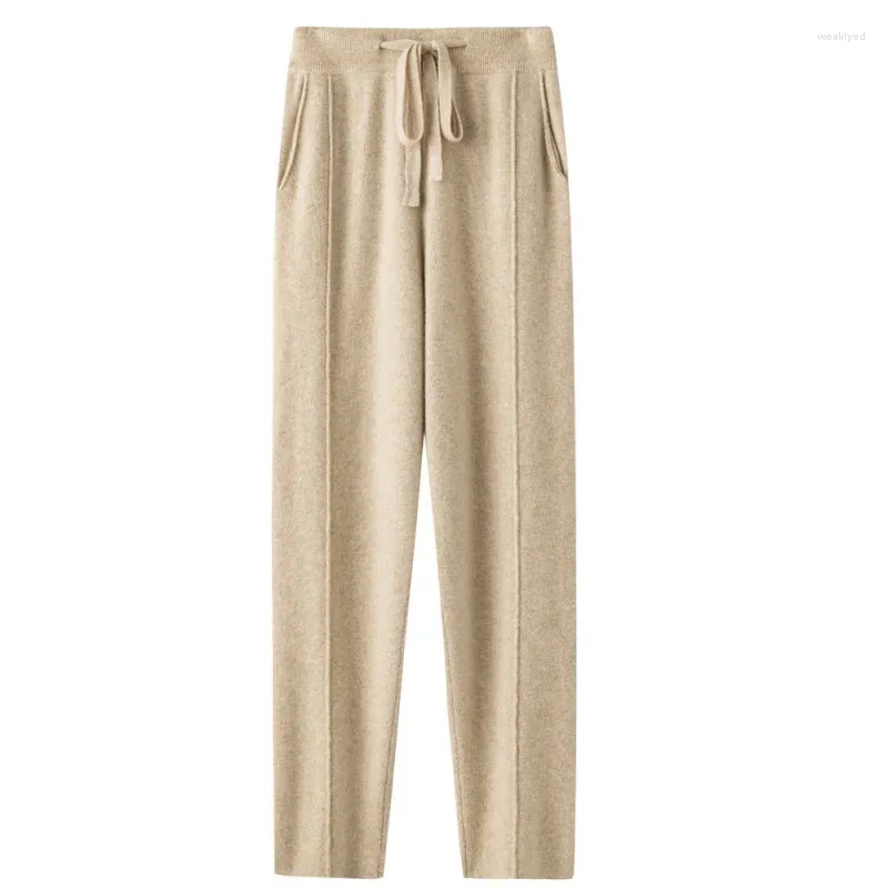 Pantaloni da donna Abbigliamento esterno Lavorato a maglia di lana Autunno e inverno Vita alta Cashmere Gamba larga Primavera Tempo libero Dra