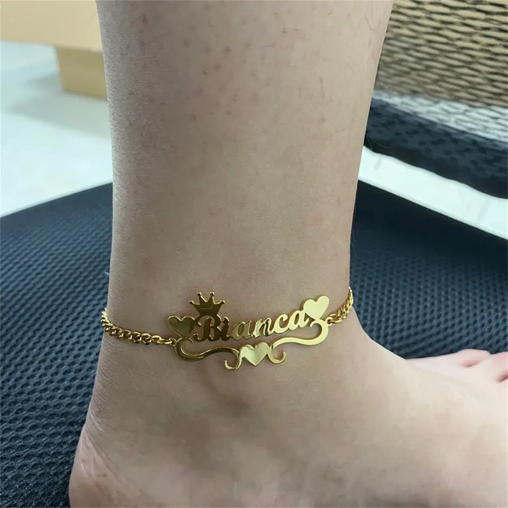 Anklets anpassade personliga armband Inledande bokstavsnamn Ankletter för kvinnor Rostfritt stål Anklet Kubansk benkedjedestplatta smycken