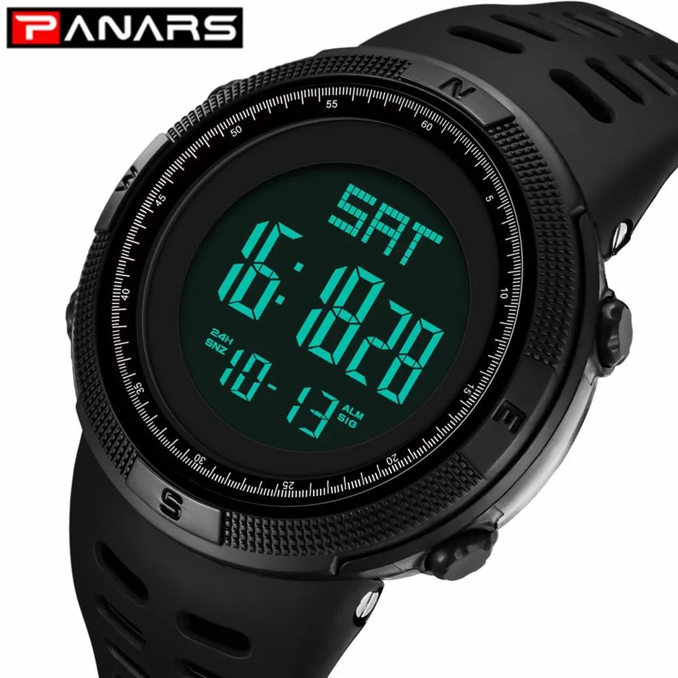 Panars Waterproof Mens Watches New Fashion Casual LED Digital Outdoor Sports Watch Men Multifunction Student Wrist Watches278V