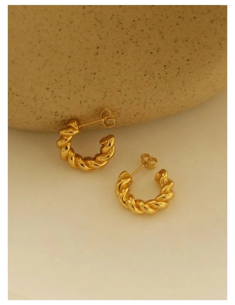 Boucles d'oreilles Anti-allergie en acier inoxydable, 1 paire, couleur or 18K, cercle d'oreille rond en forme de C, cerceau à corde torsadée, vente en gros