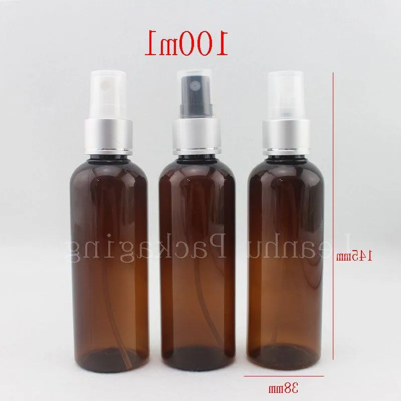 100ml marrom vazio bomba de spray de alumínio garrafas de maquiagem, 100cc perfume de luxo recipiente de pulverizador de névoa cosmética, embalagem cosmética Rhvgq