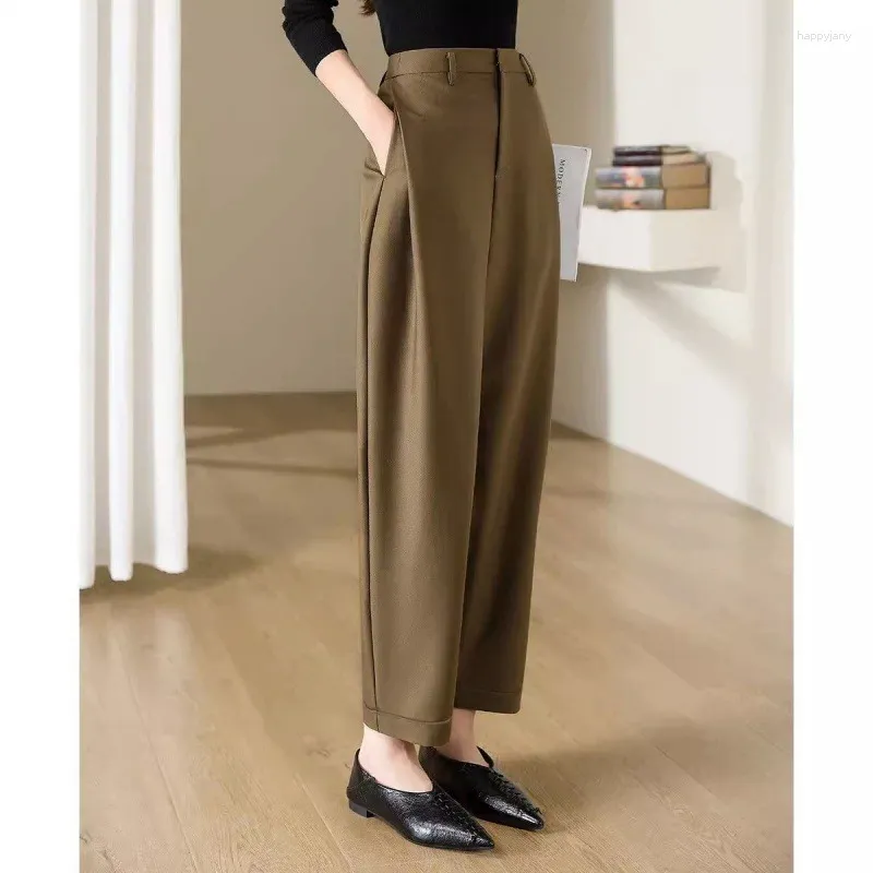 Women's Pants Woolen Casual Winter Warm Fashion Harem Pant Office Ladies Loose Autumn High Waisted Straight Tube Suit