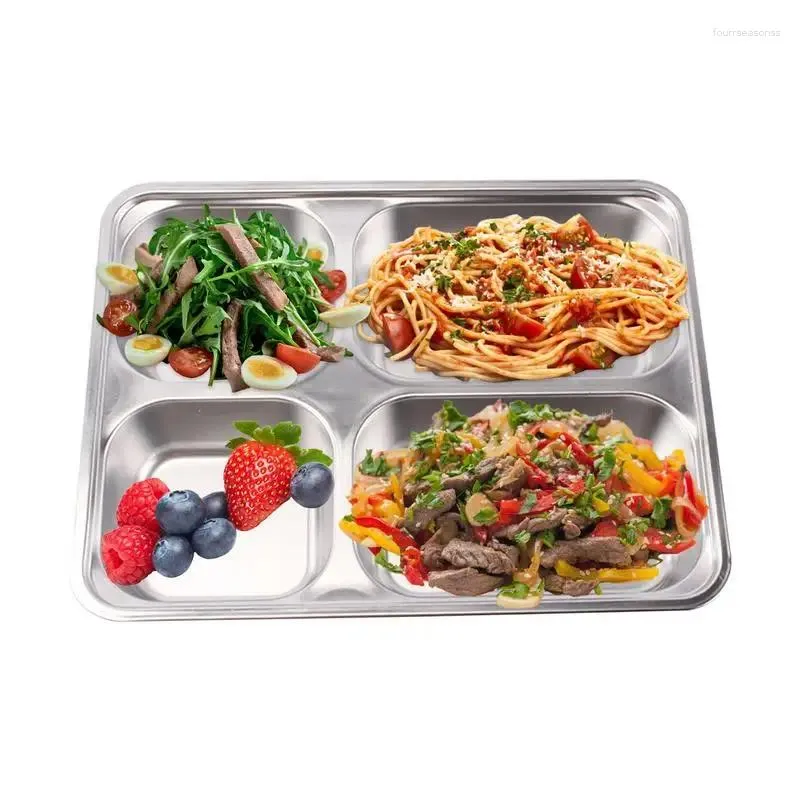 Piatti In Acciaio Inox Diviso Lunch Box Piatto Da Insalata Con 4 Scomparti Per Servire Rettangolari E Controllo Delle Porzioni