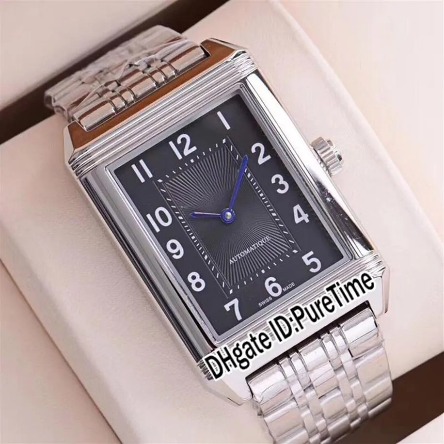 Neue Reverso Classic Medium Thin 2588120 Automatik-Herrenuhr, Stahlgehäuse, schwarzes Zifferblatt, Edelstahlarmband, Uhren Puretime E52b22768