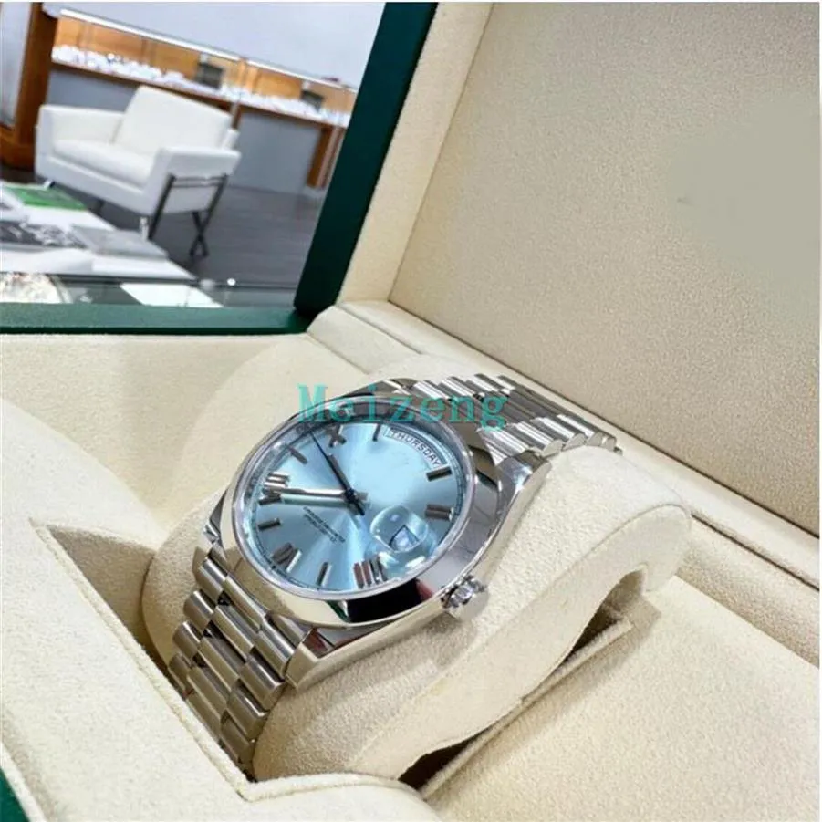 2023ダイバースポーツリストウォッチ社長40mmデイデート228206 Platinum Ice Blue Roman Dial Brand New Men's Automatic Watch208V