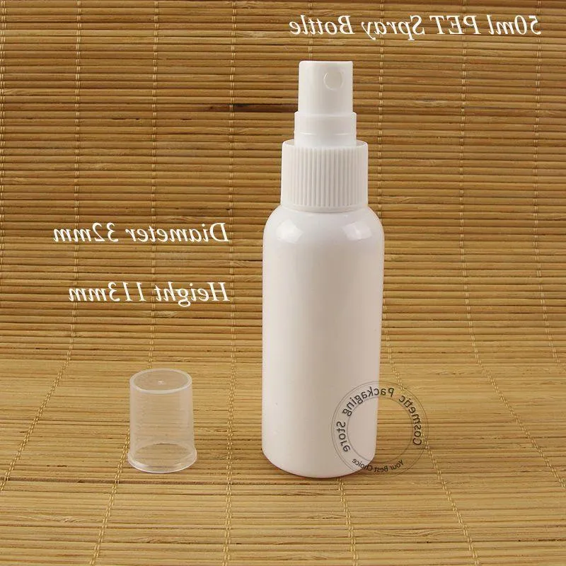 30 pz/lotto Promozione 50ml Bottiglia Spray di Plastica Bianco PET Atomizzatore Donne Cosmetici 5/3 OZ Contenitore di Profumo Imballaggio Riutilizzabile Xhuuu