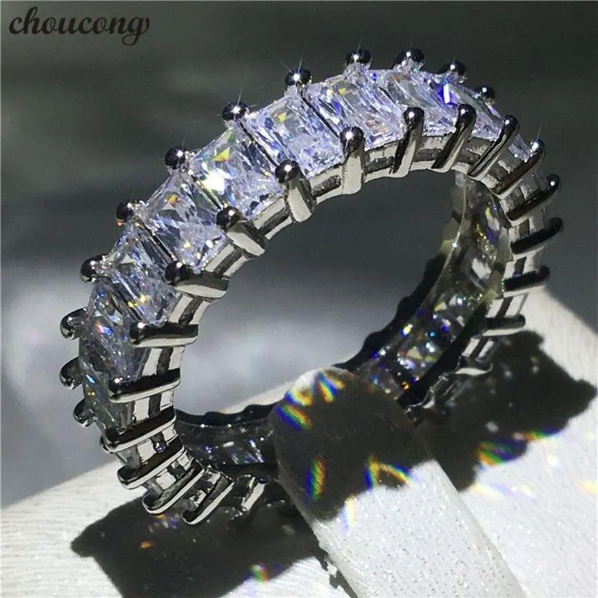 Choucong Eternity Ring Princess Cut Diamond 925 Sterling Silver Engagement Wedding Band Rings for Women Men Jewelry236o