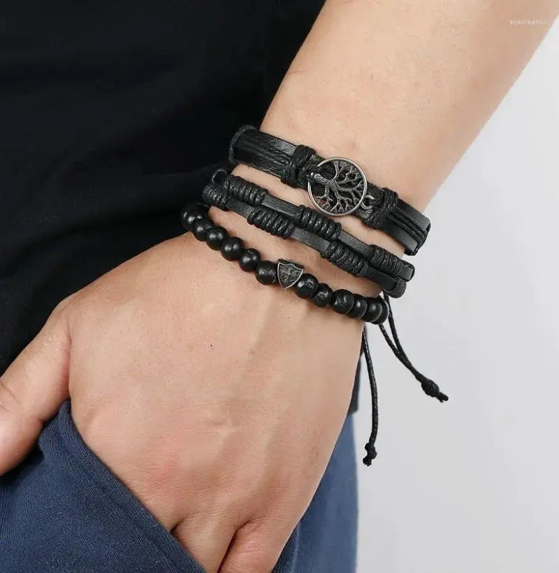 سوار جلدي للرجال خمر مجموعة شجرة السلام منسوجة سبيكة بسيطة من الحياة pulsera