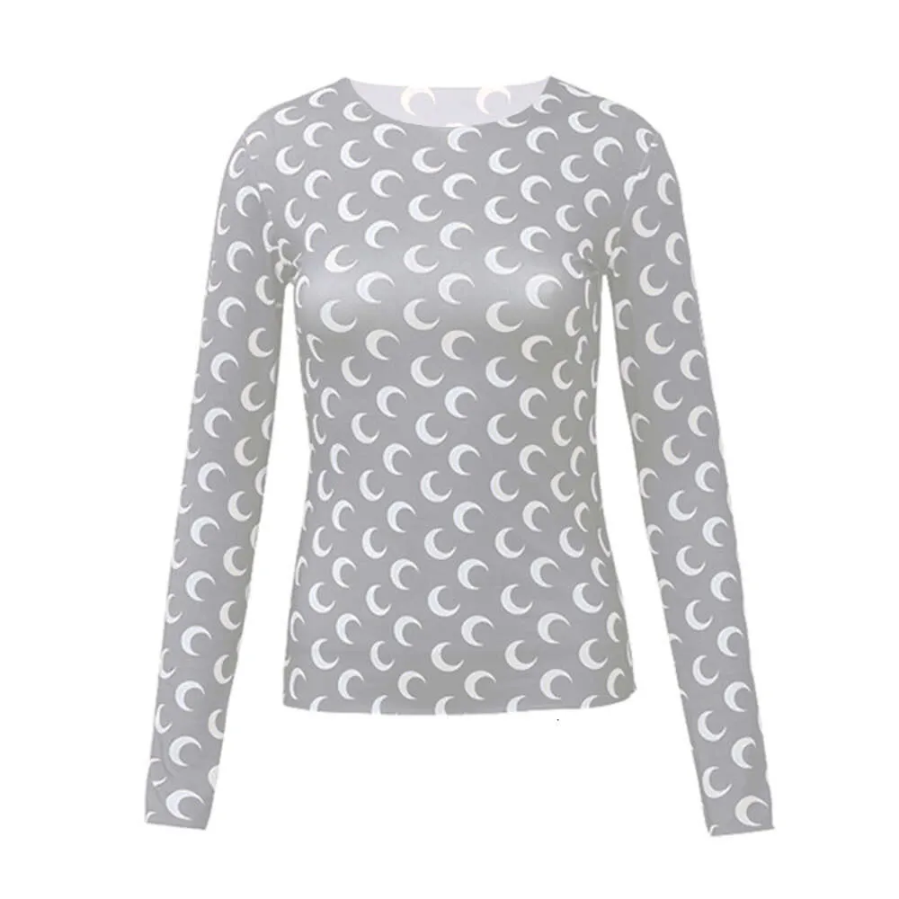 Designer-Damenbekleidung Moon Based Shirt 2024 Frühling Herbst bedrucktes Langarm-T-Shirt mit Eisseidenfutter Damen Marine Serre Stilvolle Damen-BaumwollbluseFSL5