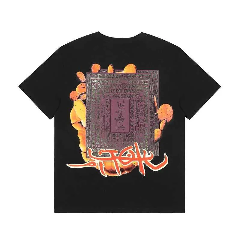 Herren-T-Shirts, klassisches schwarzes Cactus-Jack-T-Shirt mit antikem handschriftlichem Aufdruck, lockeres und lässiges UTOPIA-Kurzarmoberteil mit Rundhalsausschnitt J240129