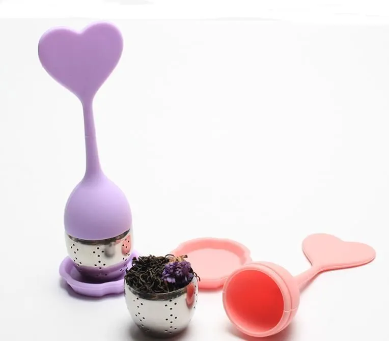 Green tea filter infuser spoon silicone heart shape 304 stainless steel loose leaf leak mesh strainer cute SN3284