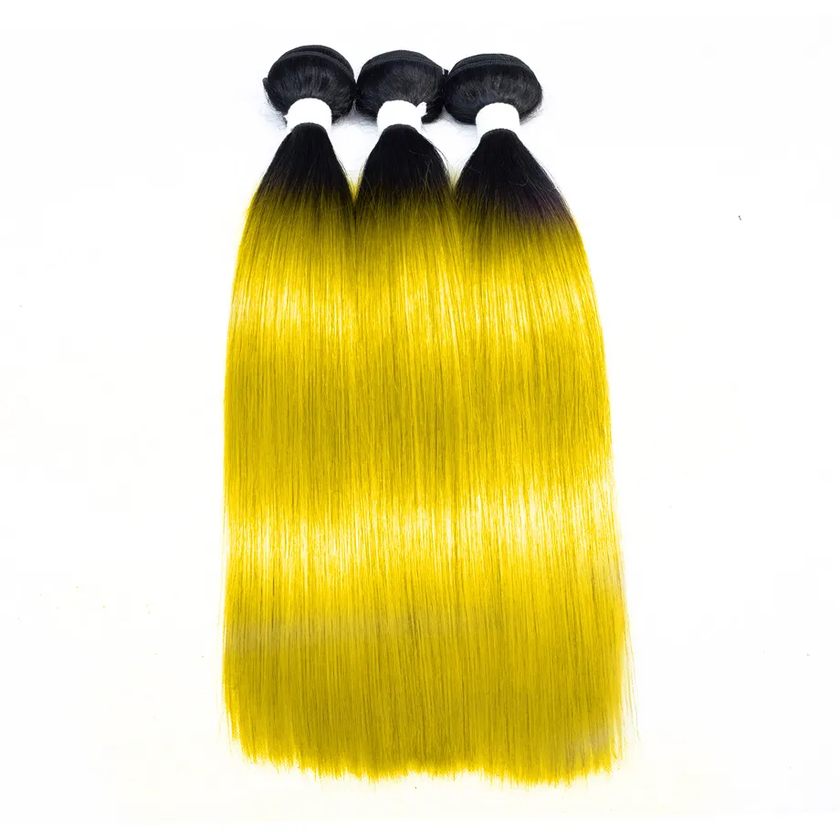 Ombre 1B/giallo Brasiliano Lisci Capelli Vergini Umani di Remy Tesse 100 g/pacco Doppie Trame 3 pacchi/lotto