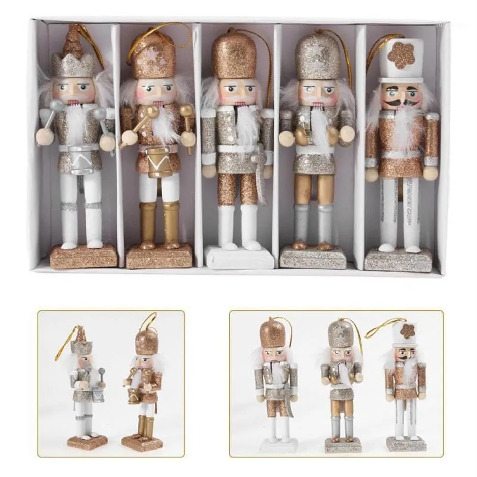 1 Set Christmas Wood Doll Decor Christmas Nutcracker Doll Pendant Creative Glittering Ornament för Party Store Hom1258n