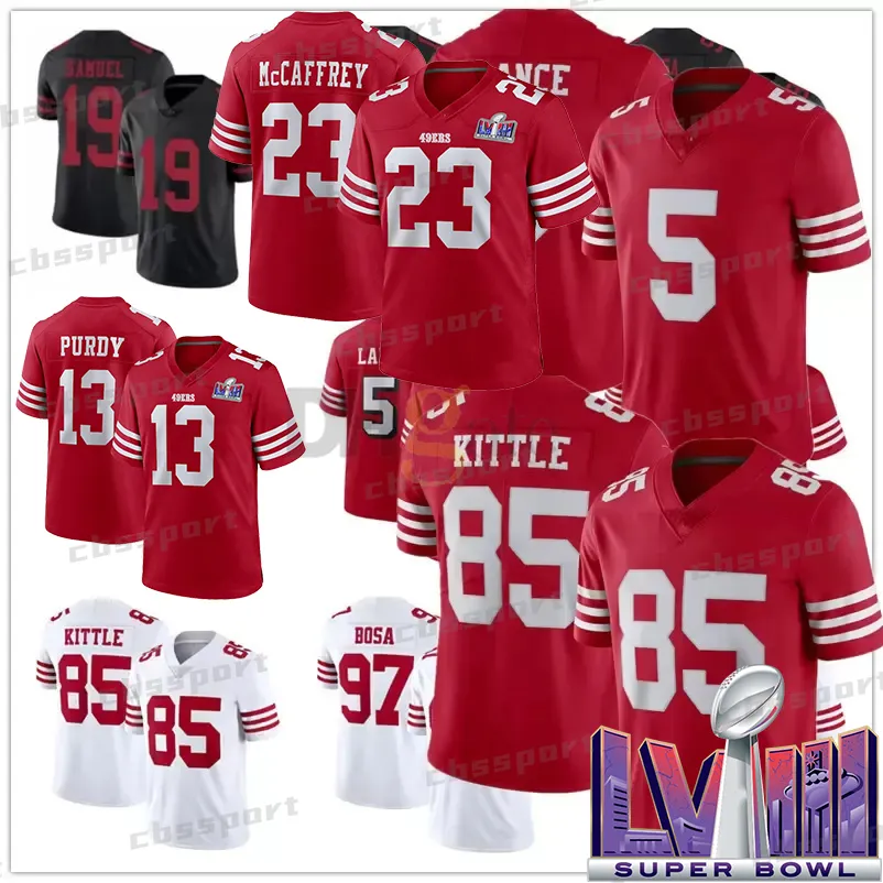 Brock Purdy San Franciscos 49eres camiseta de fútbol Christian McCaffrey Nick Bosa Deebo Samuel Talanoa George Kittle Brandon Aiyuk Jerry Rice Fred Warner En stock