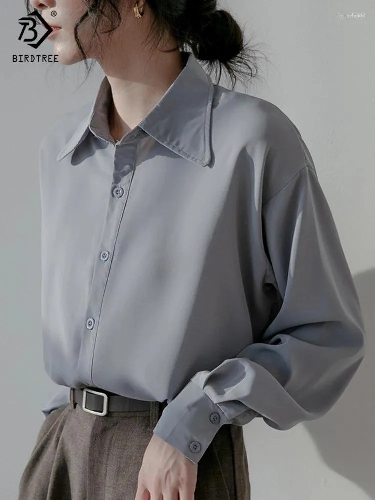 Blusas femininas 2024 primavera feminina casual chiffon blusa manga cheia turn-down colarinho camisas de escritório botão até outono elegante topos t23504x