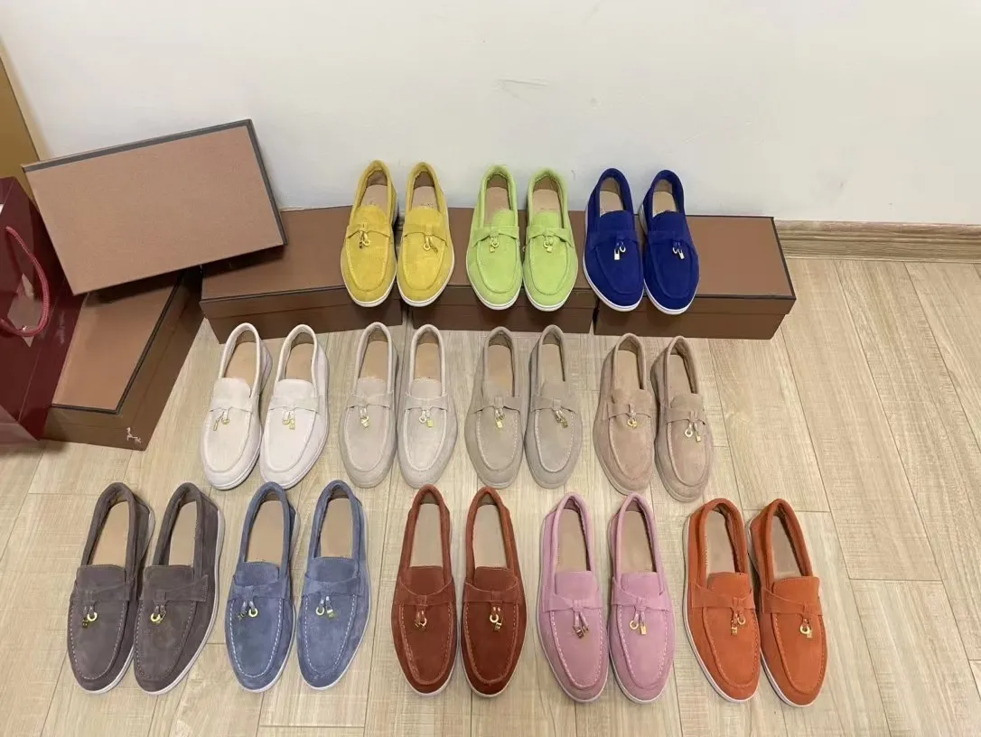 Gai Gai Elbise Ayakkabı Yaz Yürüyüşü Kadın Loafers Süet Nedensel Moccasin Mmtal Kilit Beanie rahat yumuşak taban düz artı boyut 220902