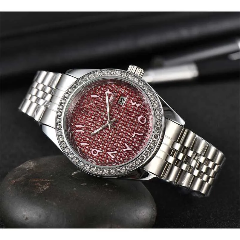 En original 1 till 1 Top Original Luxury R Olax Watch Online Shop Quartz Diamond Case Five Beads Log Series Classic Men's rostfritt stål temperament med presentförpackning