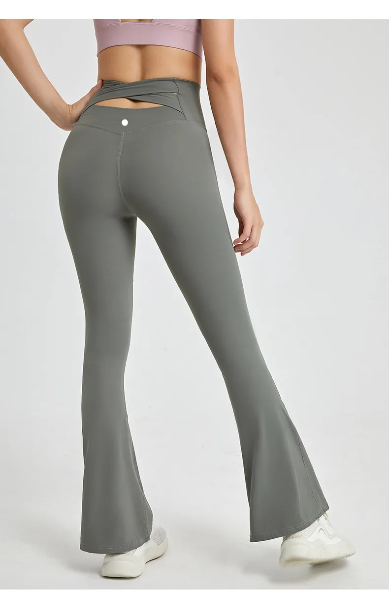 Womens lu Yoga Flared Pant Long Ladies High Waist Slim Fit ll Belly Bell-bottom Trousers Shows Legs Yoga Fitness F2012