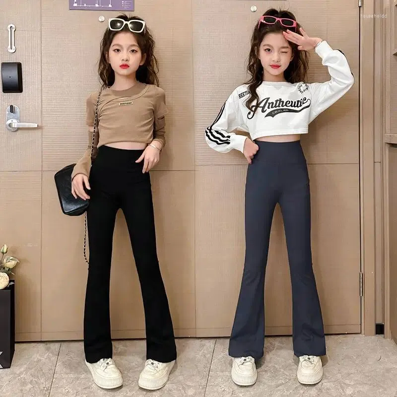 Trousers Girls' Shark Pants Yoga Flare 2024 Spring Autumn Versatile Slim Fit Outerwear Teenage Girls Elastic Leggings