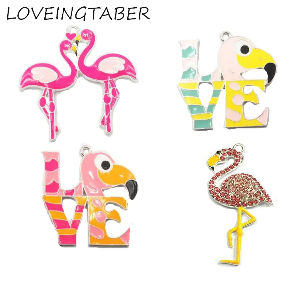 Pendants ( Choose Style First ) Each Style 10pcs/bag Enamel&Rhinestone Flamingo Pendants For Chunky Kids Necklace