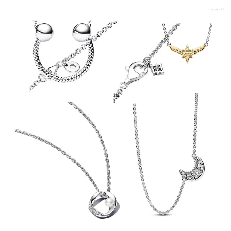 Colgantes Collar de plata 925 para mujer, cadena con tachuelas, fabricación de joyas, colgante en forma de Luna en forma de U, collar de perlas versátil DIY, regalo