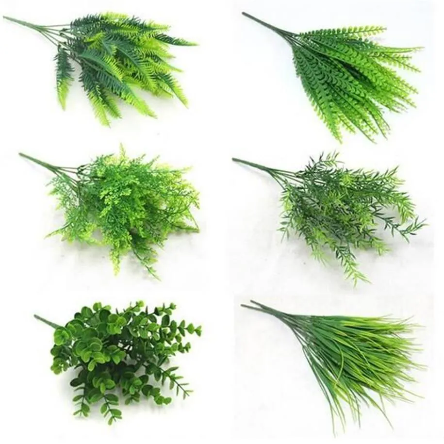 7 Fork Water Grass Eucalyptus Plastique Plantes artificielles Green Gerbe Plastique Plant Flower Mariage Décoration Home Decoration Decors GA68254S