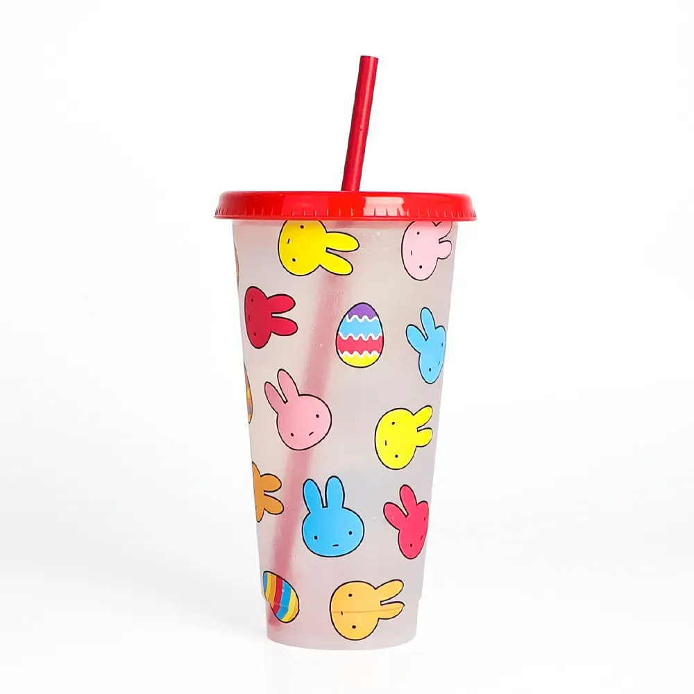 Easter Party Supply Color Changing Tumbler Cups with Lids Straws Cold Cup 24oz 710ml Reusable Plastic Tumblers for Cold Drink A27