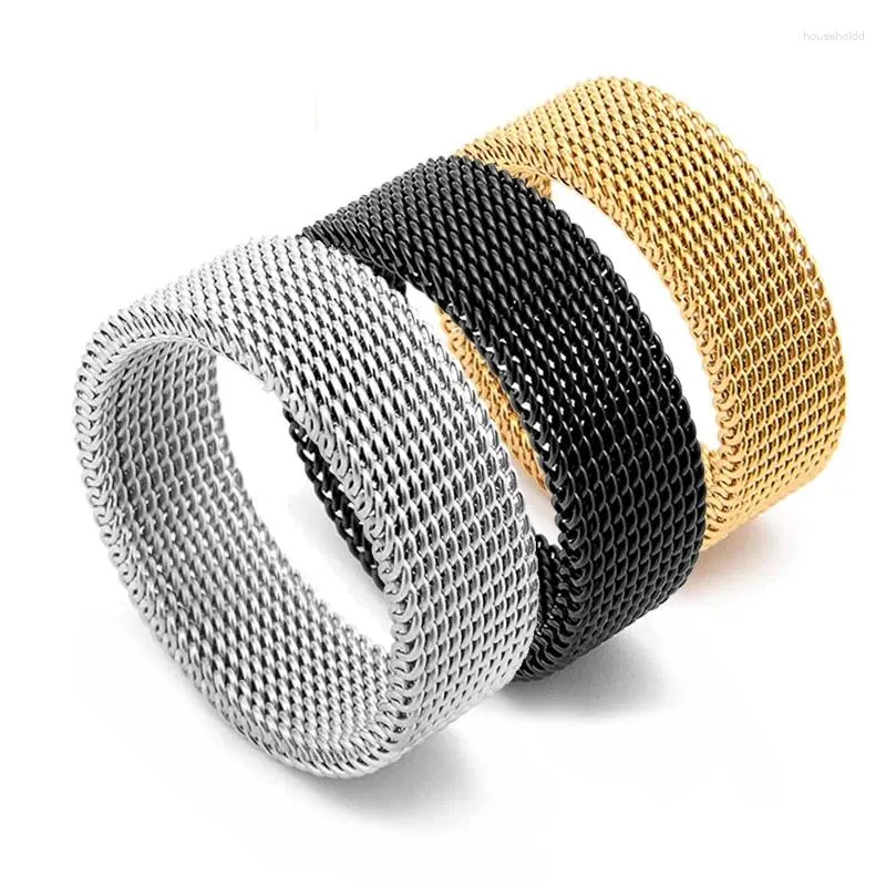 Anéis de cluster de alta qualidade moda anel de aço inoxidável malha retro punk gótico acessórios de jóias masculinas 8mm largura tamanho 6-12