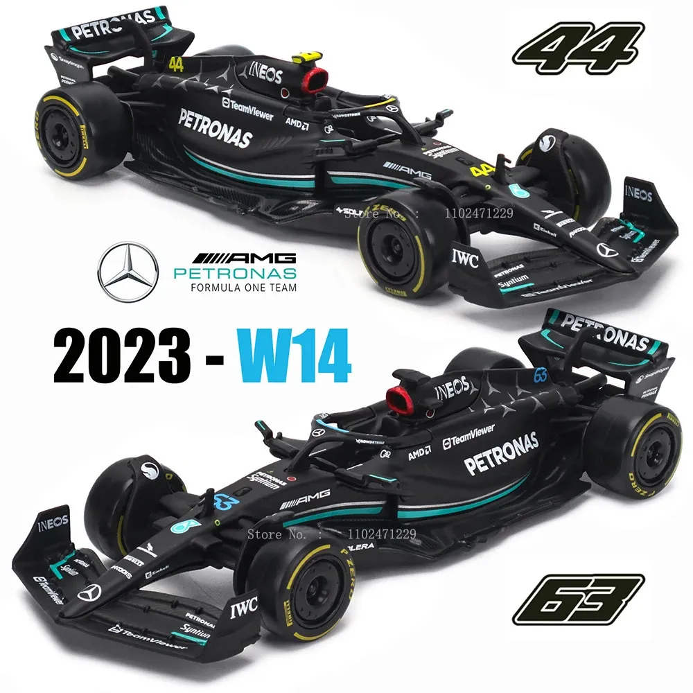 Bburago 1:43 MercedesAMG Petronas Team W14 #44 Hamilton #63 George Russell Legierungsauto Druckgussmodell Spielzeug Sammlerstück 240118