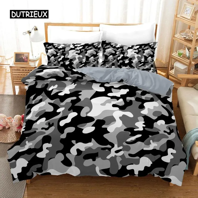 Bedding Sets Camo Duvet Cover Set Camouflage Concept Concealment King Size Grey Black Twin Comforter For Kids Teens Adults