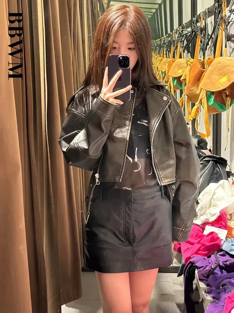 Womens Vintage Faux Leather Biker Jacket - Oversized Moto