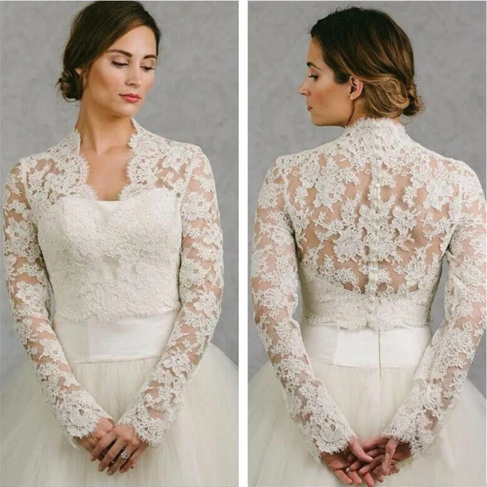 BHLDN 2019 Wedding Wrap Lace Jacket White Ivory Appliced ​​Cheap Long Sleeve Bridal Jacket Bolero skuldra plus storlek bröllopsklänning wraps 294f