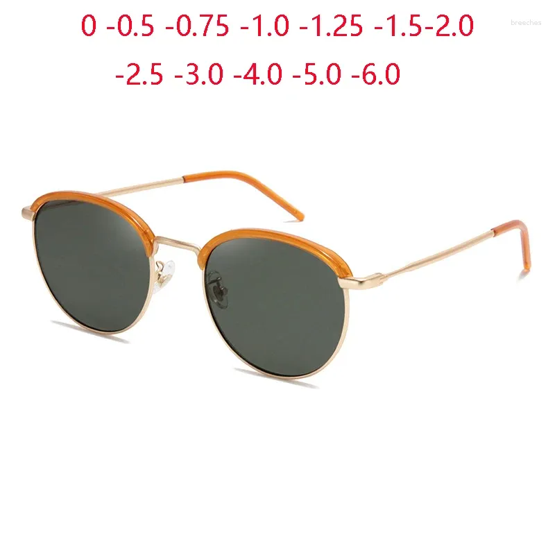 Sunglasses Tea Gold Frame Round Nearsighted With Diopters Anti Blue Rays Student Prescription Spectacles 0 -0.5 -0.75 To -6.0