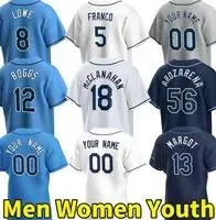 2023 5 Wander Franco baseball jerseys 18 Shane McClanahan 12 Wade Boggs  Bay 56 Randy Arozarena Rays 17 Isaac Paredes 8 Brandon Lowe 20 Tyler Glasnow Men jersey