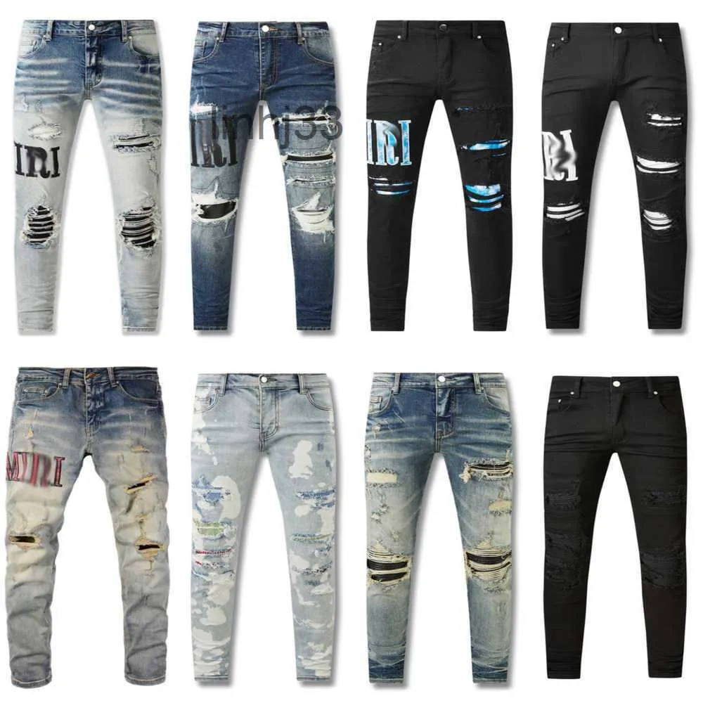 Jeans pour hommes Hommes Amirs Designer Hole Light Blue Dark Grey Homme Pantalon Long Pantalon Streetwear Denim Skinny Slim Straight Biker JeanWWCS