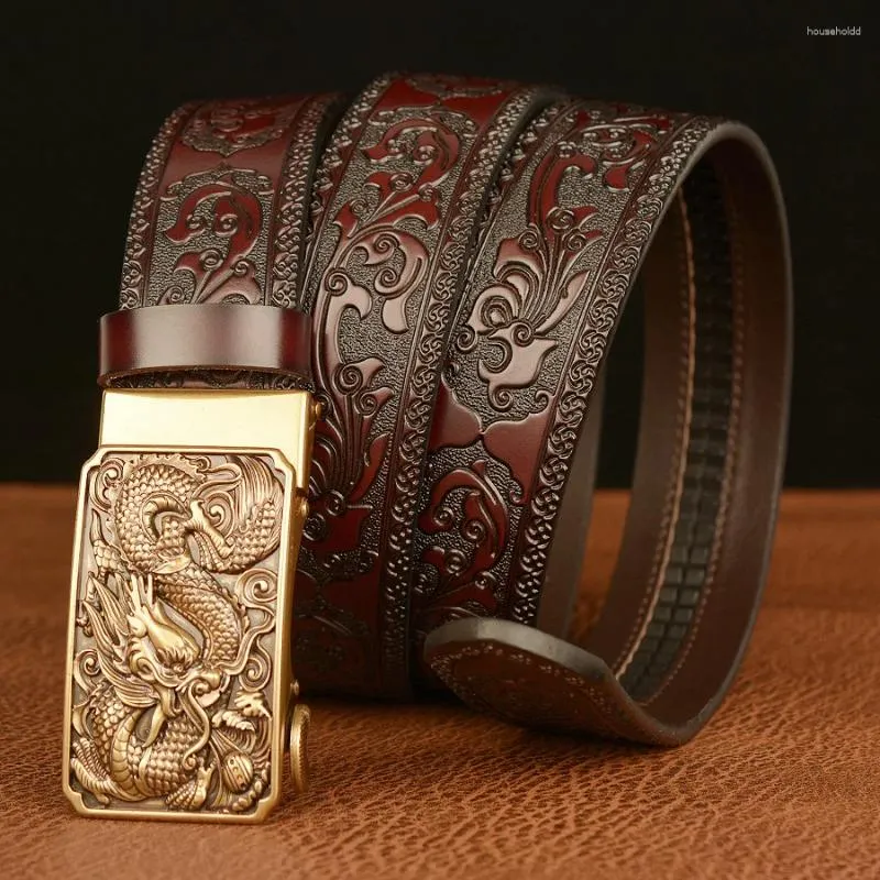 Barry.Wang Men's Ratchet Belt - Genuine Leather, Automatic Buckle, Size 45-54 Inch (Dragon Black) - View #4
