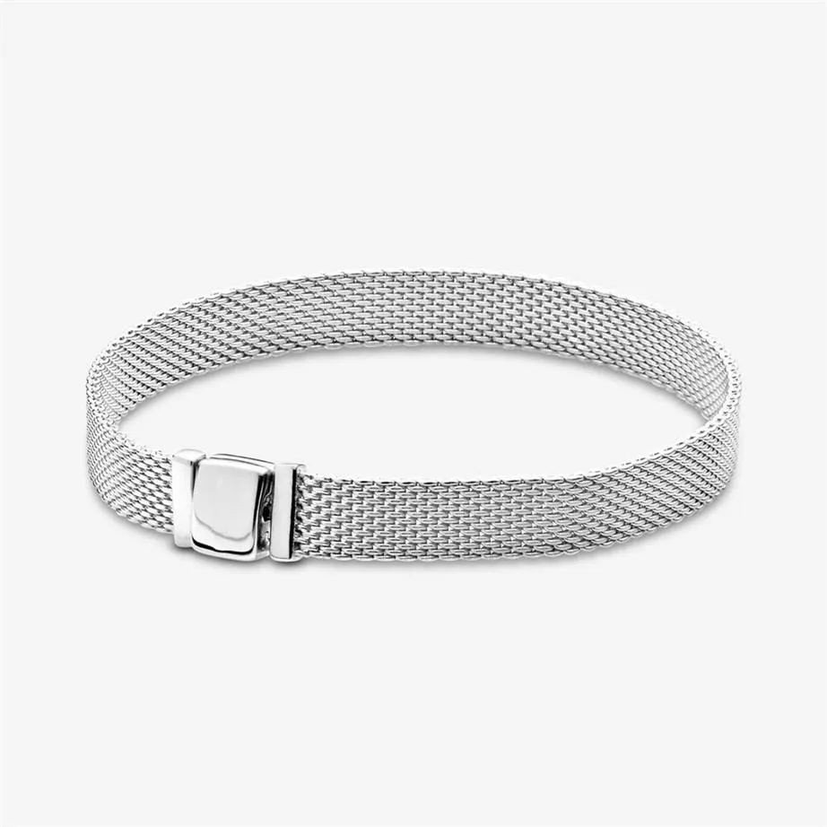 Véritable 100% 925 Sterling Silver Reflexions Mesh Bracelet Fit Authentique Charme Européen Pour Les Femmes De Mariage De Mode Fiançailles2864