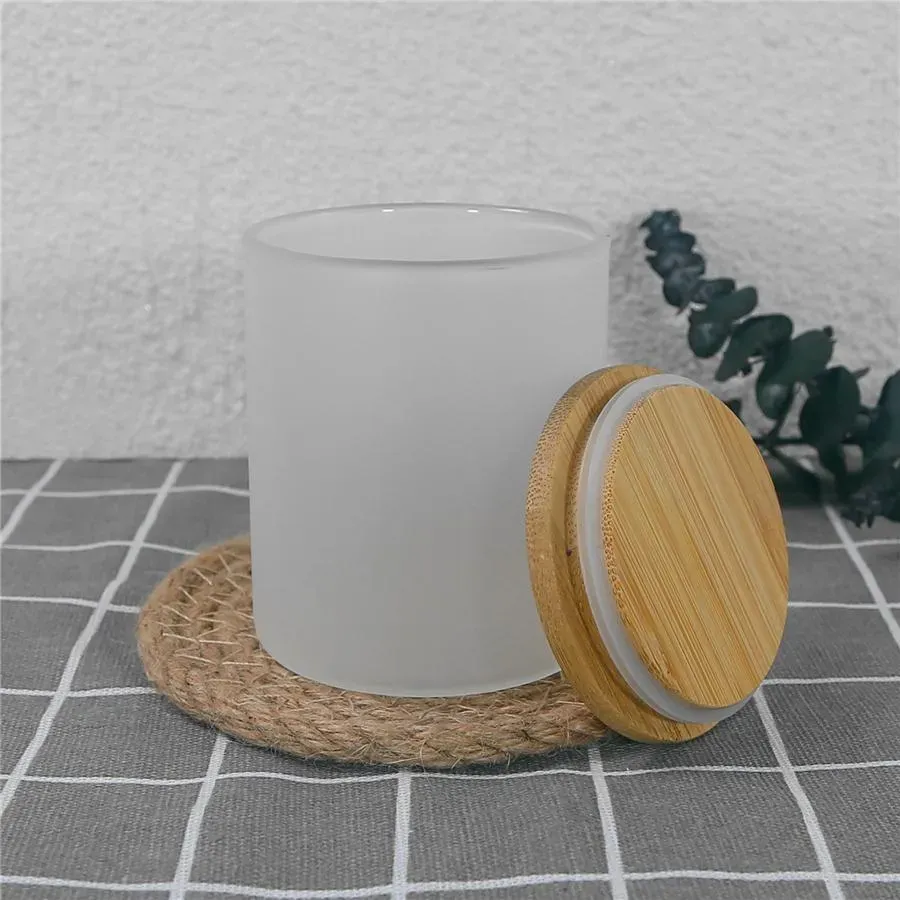 10oz short straight glass tumbler sublimation candle holder Tea light candles cup with bamboo lid clear frosted fragrance candle cups ZZ