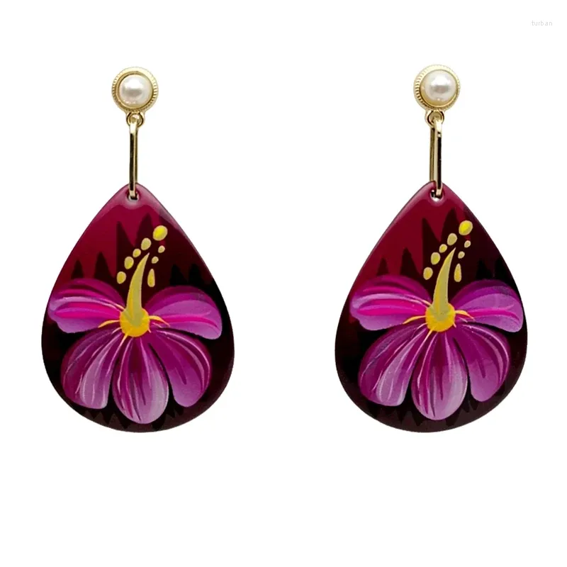 Boucles d'oreilles pendantes en résine pour femmes, accessoires colorés à la mode, boucles d'oreilles en acrylique, motif floral, Pendientes