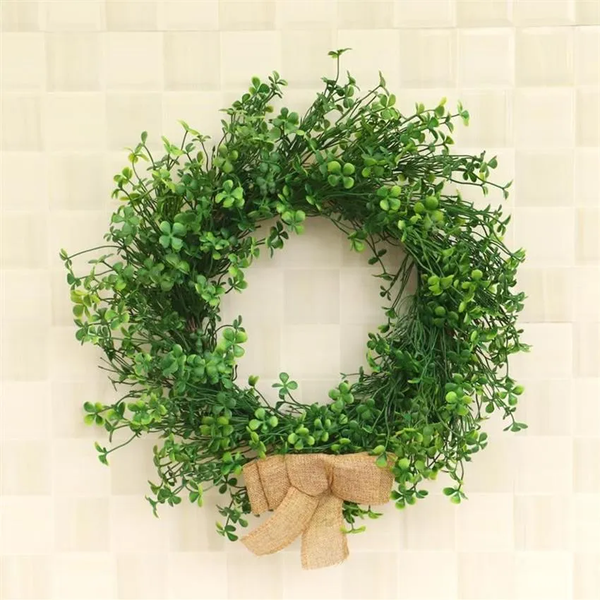 Greenery Wreath Artificial Leaves Wreath Front Door Grass Clover For Wall Window Party Decor Living Room Wall Pendant1268f