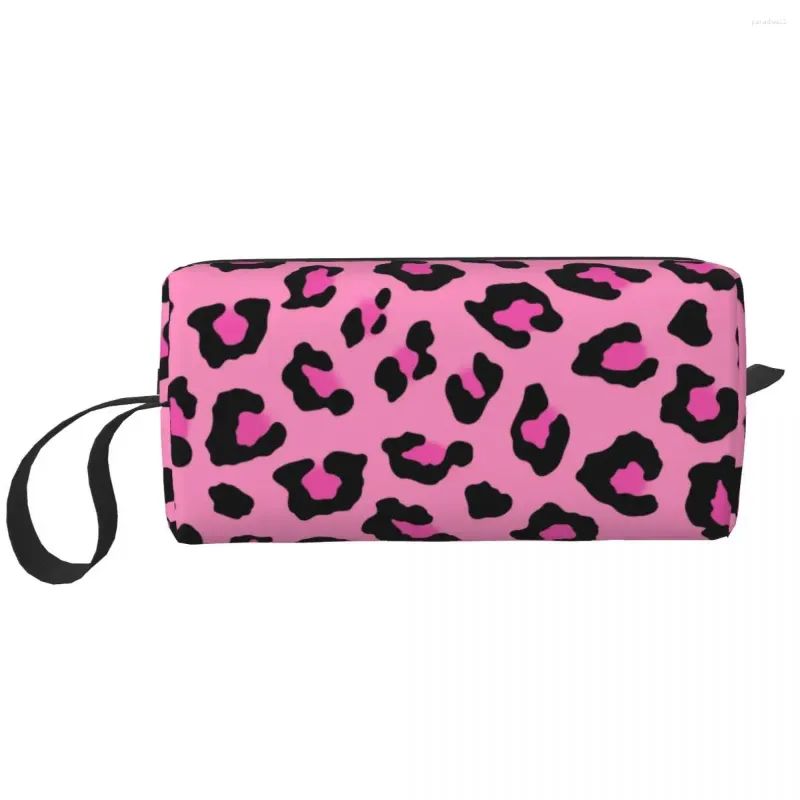 Косметички Розовая леопардовая сумка с животным принтом Женская косметичка для путешествий на молнии Органайзер для туалетных принадлежностей для хранения