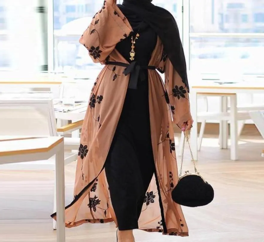Chiffon Dubai Abaya Kimono Islam Muslim Hijab Dress Abayas For Women Kaftan Caftan Marocain Turkish Islamic Clothing Robe Coat12925722