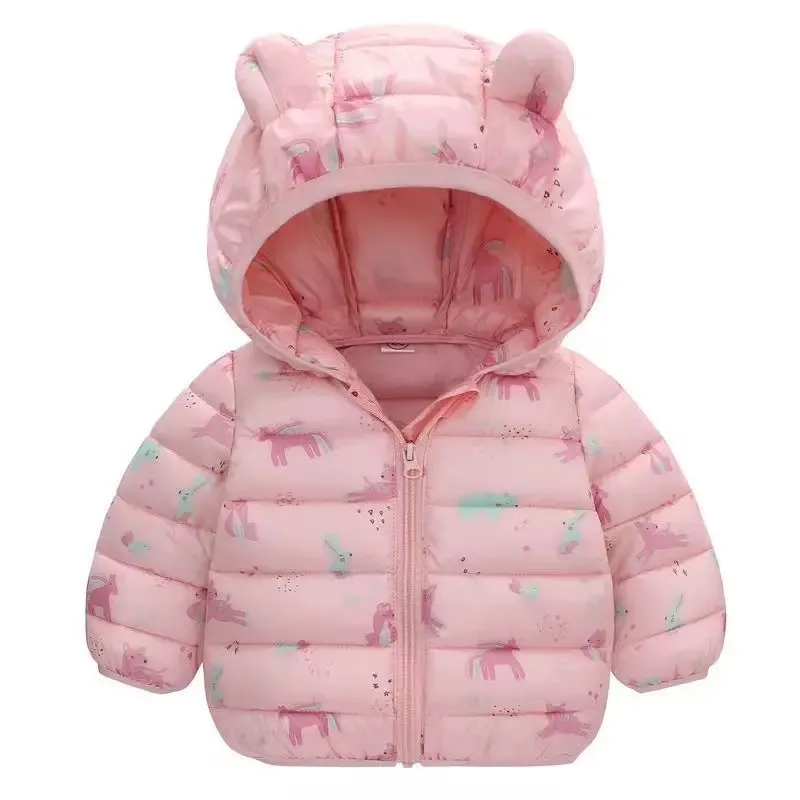 Baby Girls Jackets For Kids Cartoon Bear Zipper Coats Autumn Boys Warm Hooded Down Children Christmas Outerwear 240122